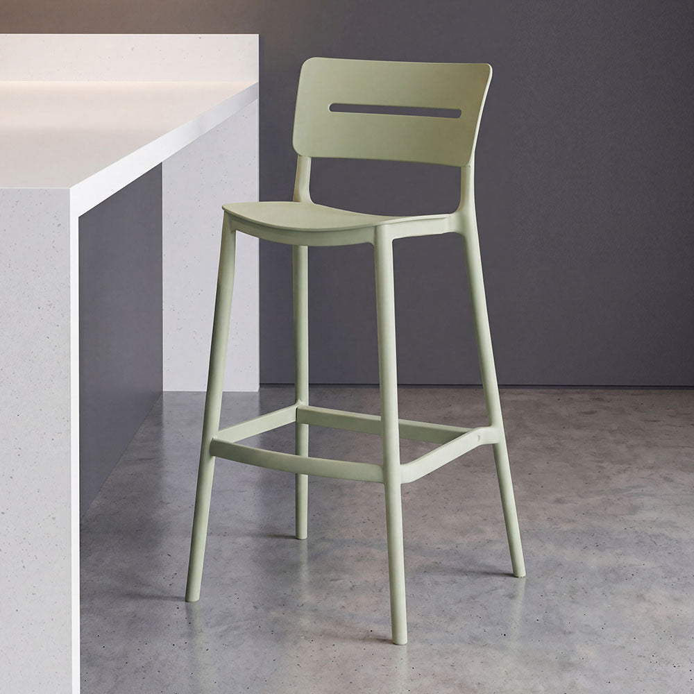 Silla para Bar Manila, Verde, Con espaldar rectangular y diseño moderno X2