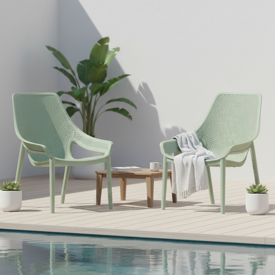Silla Lounge Ibiza, Verdematcha, con espaldar y reposa brazos X2