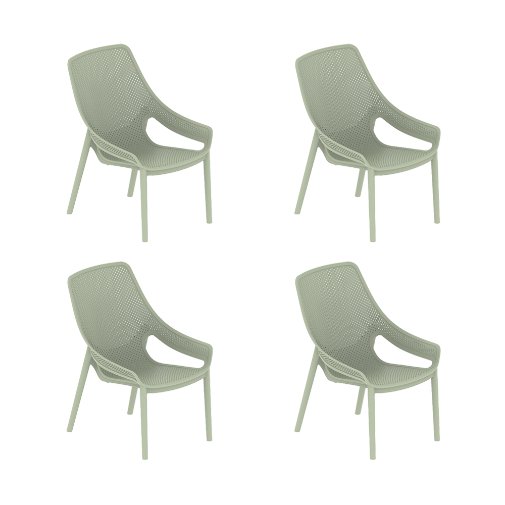 Silla Lounge Ibiza, Verdematcha, con espaldar y reposa brazos X4