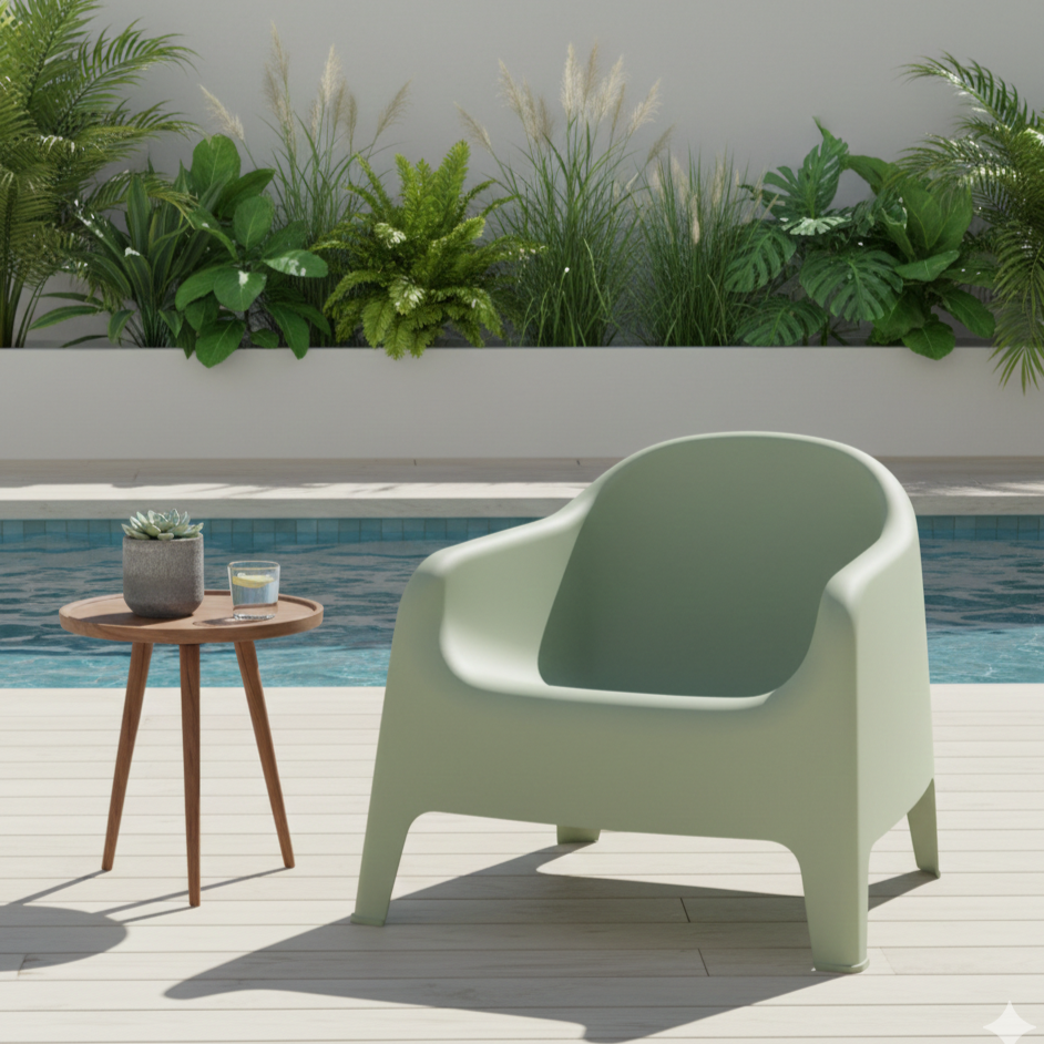 Silla Lounge Sun, Verdematcha, cómoda para terraza o jardín