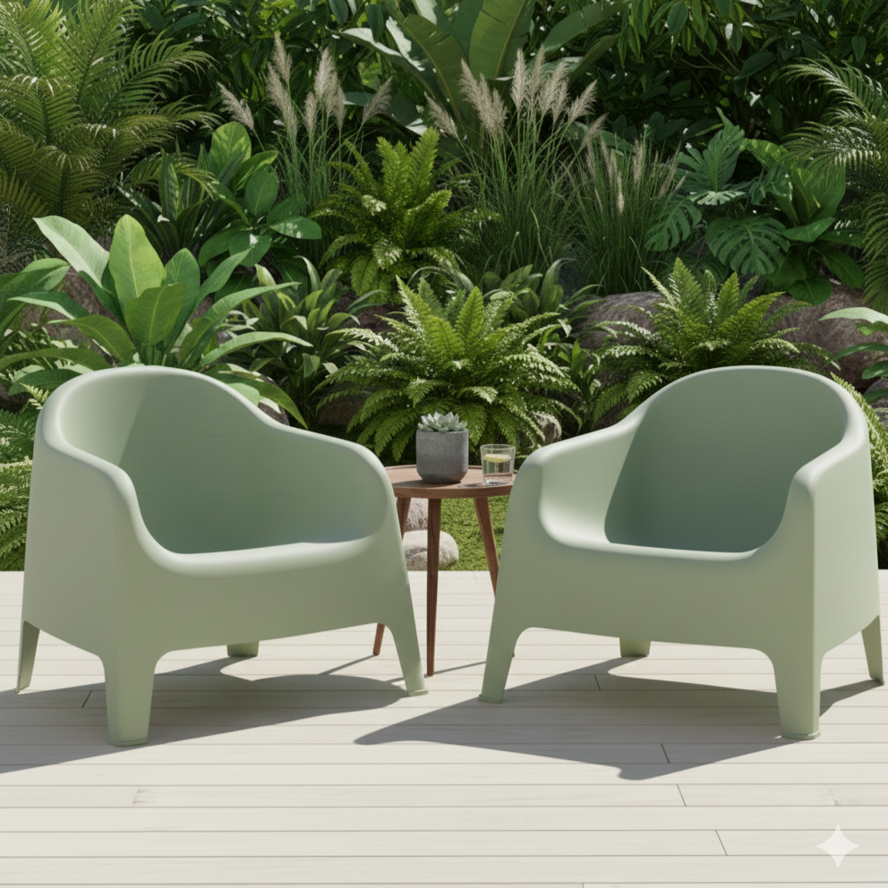 Silla Lounge Sun, Verdematcha, cómoda para terraza o jardín X2