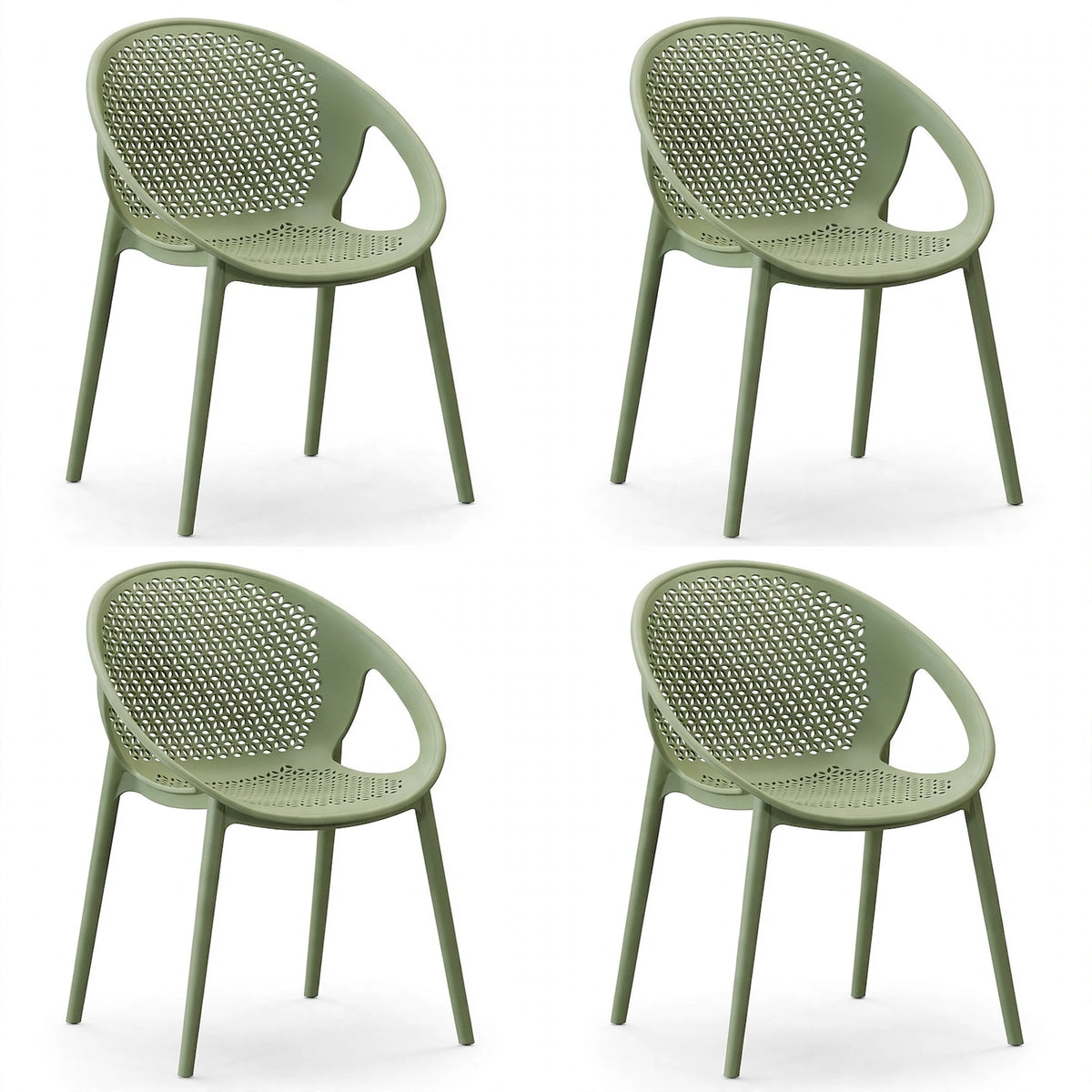 Set de 4 Sillas Selva con Brazos, Color Verde, con Espaldar