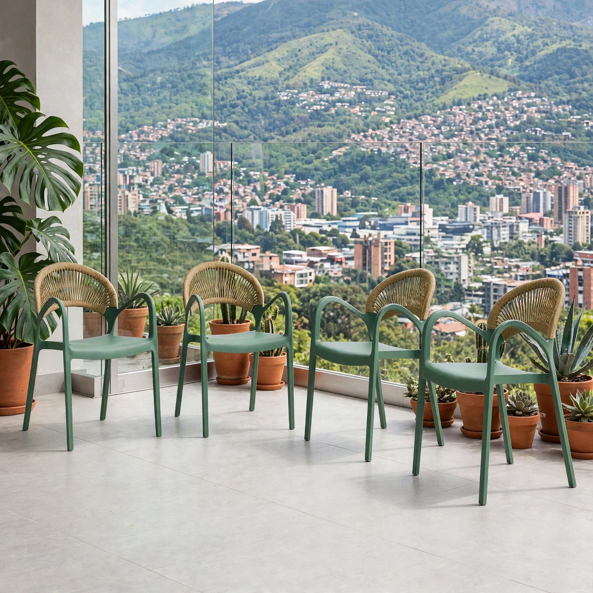 Set de 4 Sillas Daytona, Verde, con Espaldar, Reposa Brazos y Diseño Minimalista