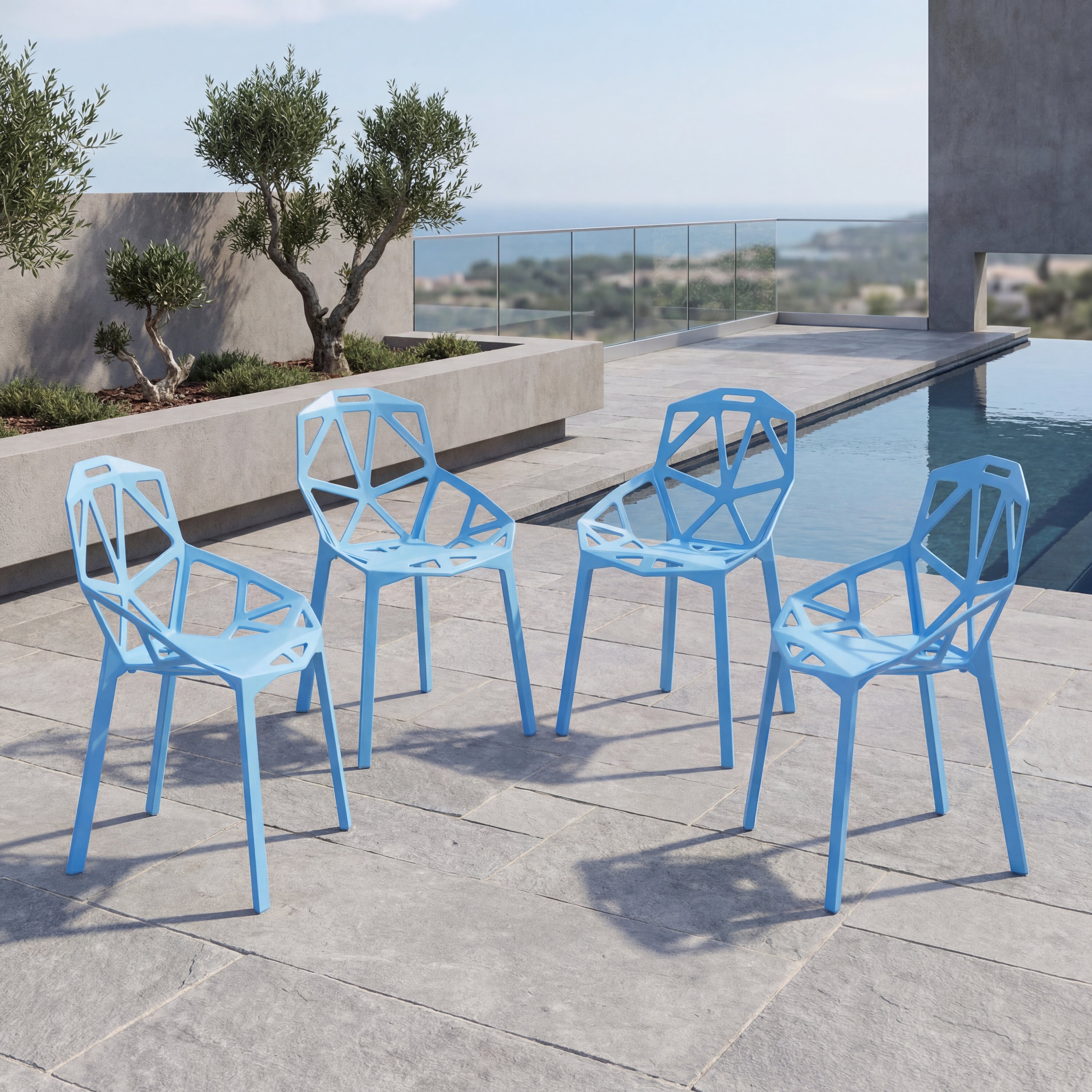 Silla Roxy, Color Azul, Con espaldar y diseño Moderno X4