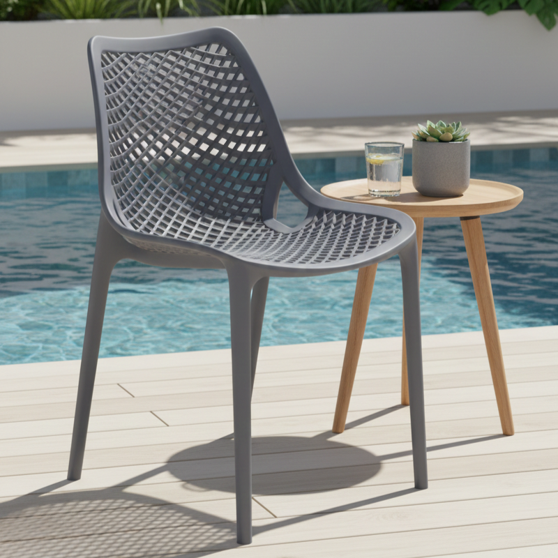 Silla Miame, Gris Oscuro, con espaldar y reposa brazos X2