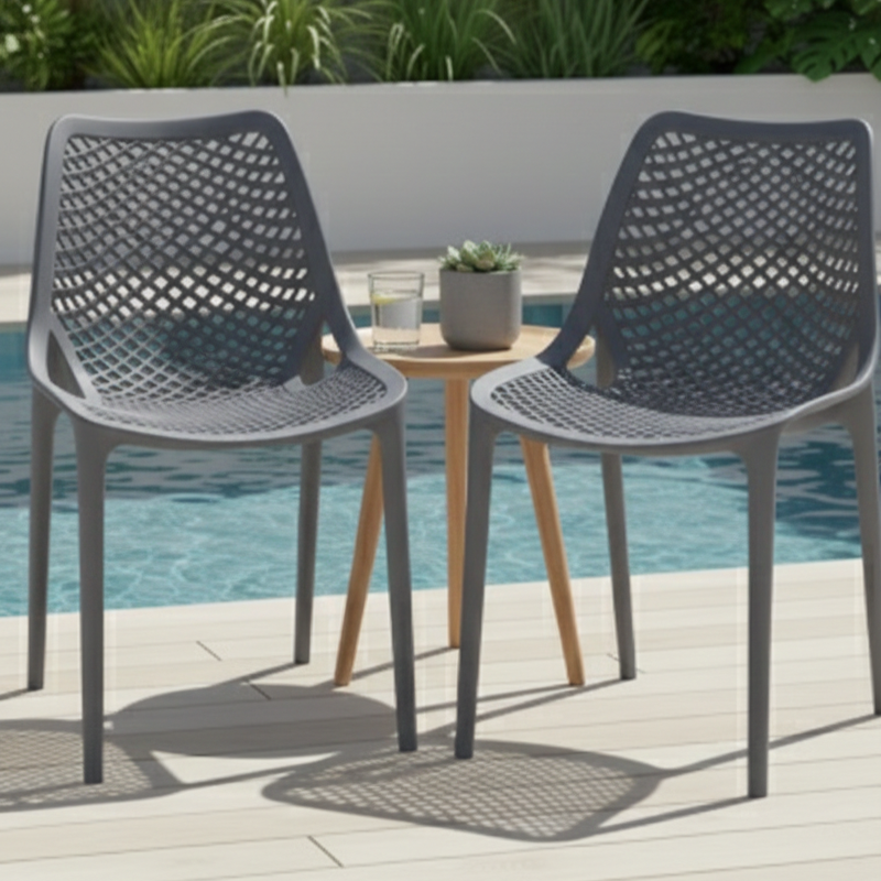 Silla Miame, Gris Oscuro, con espaldar y reposa brazos X2