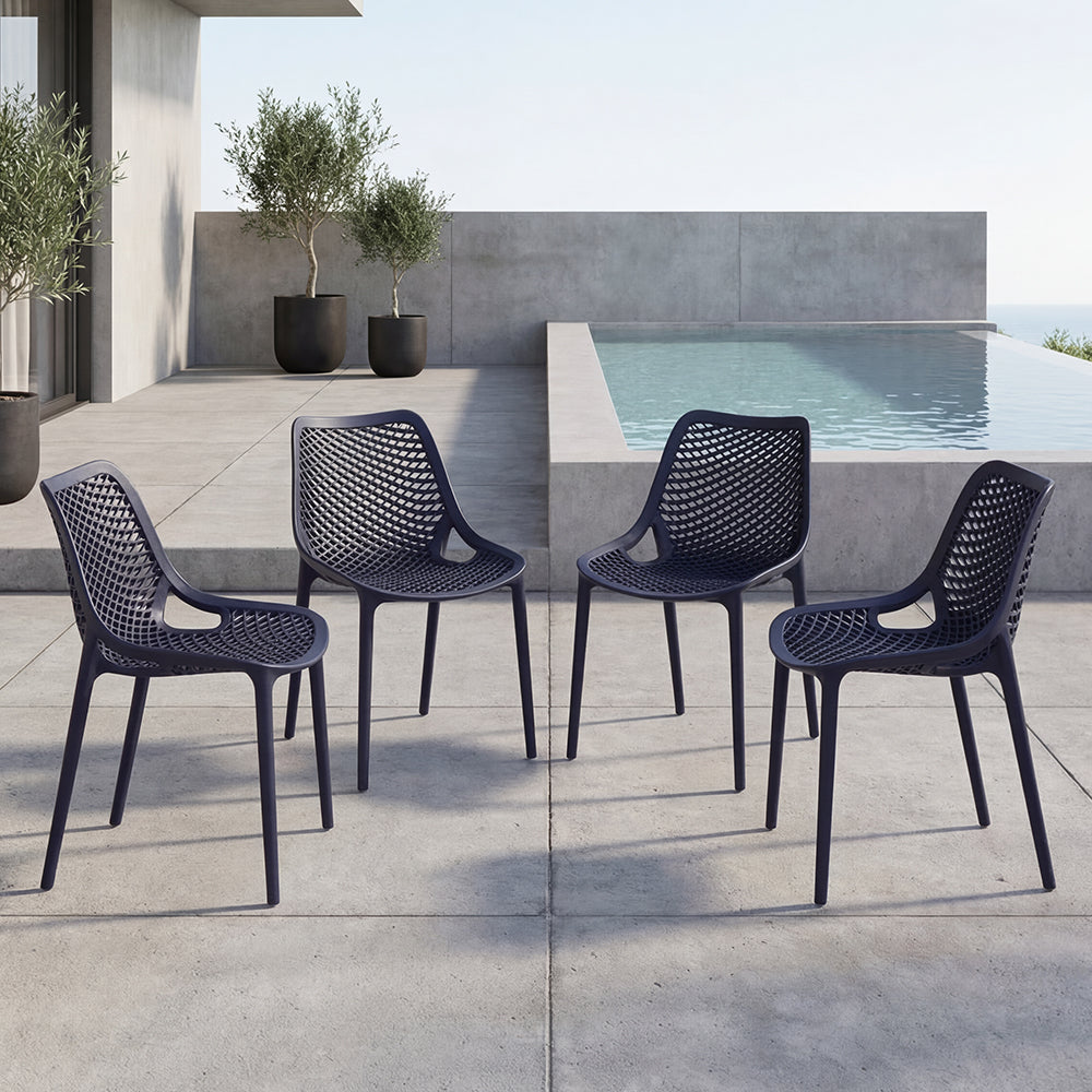 Silla Miame, Negro, con espaldar y reposa brazos X4