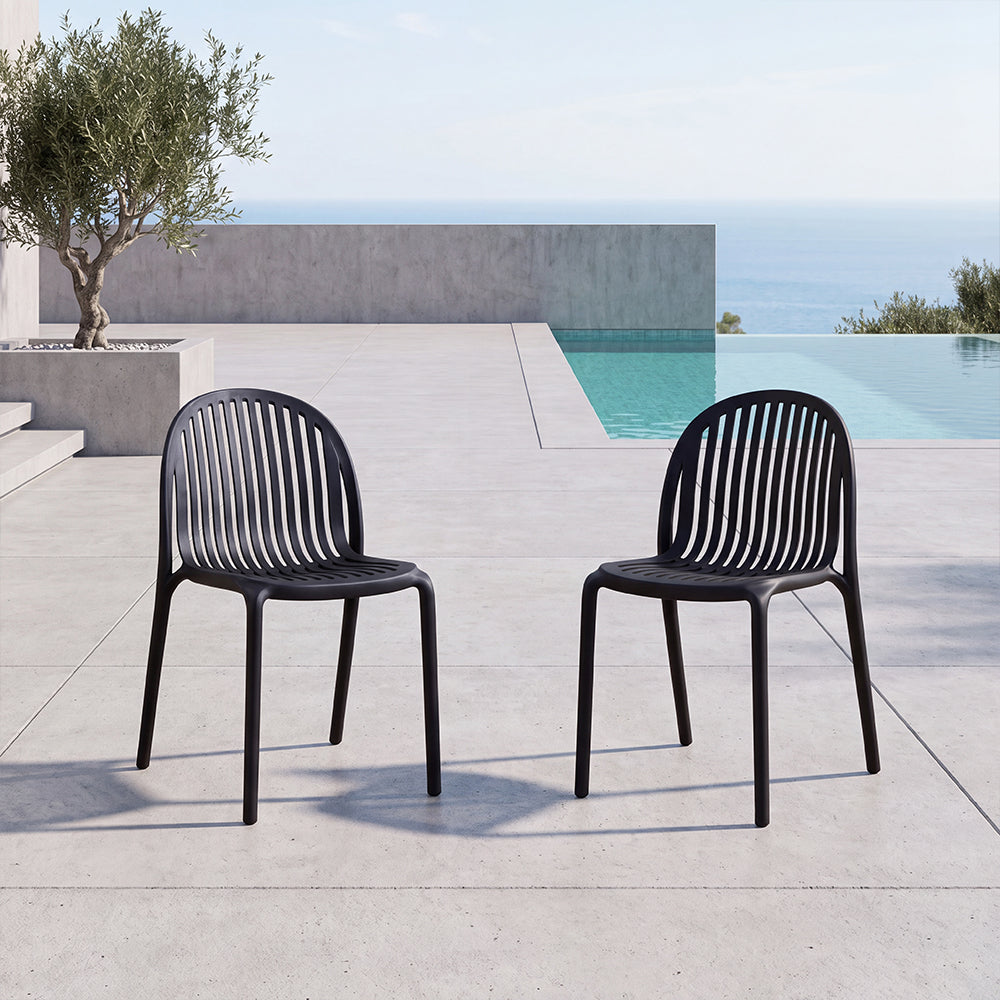 Set de 2 Sillas Marruecos, Negro, con Espaldar en Rayas y Diseño Minimalista