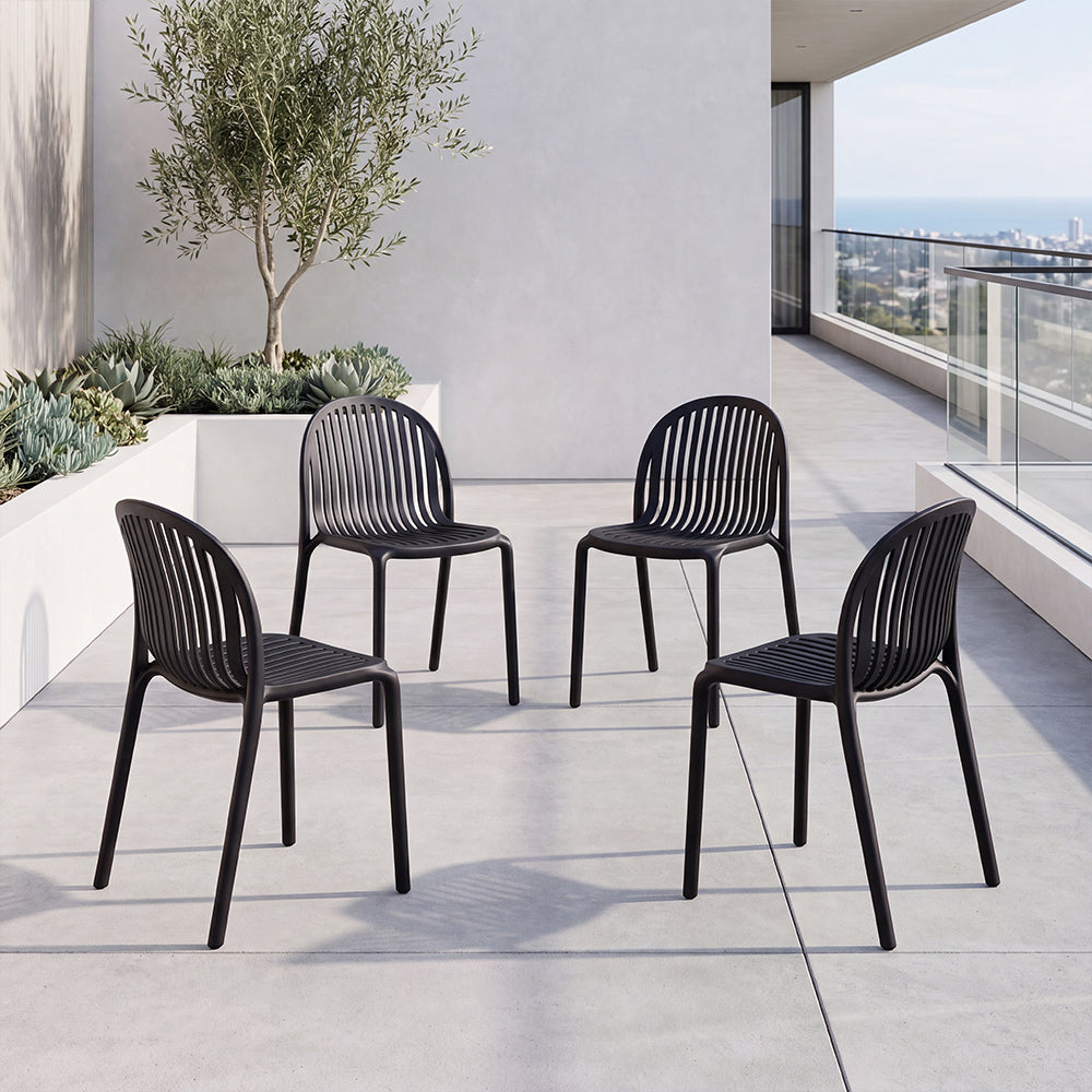 Set de 4 Sillas Marruecos, Negro, con Espaldar en Rayas y Diseño Minimalista