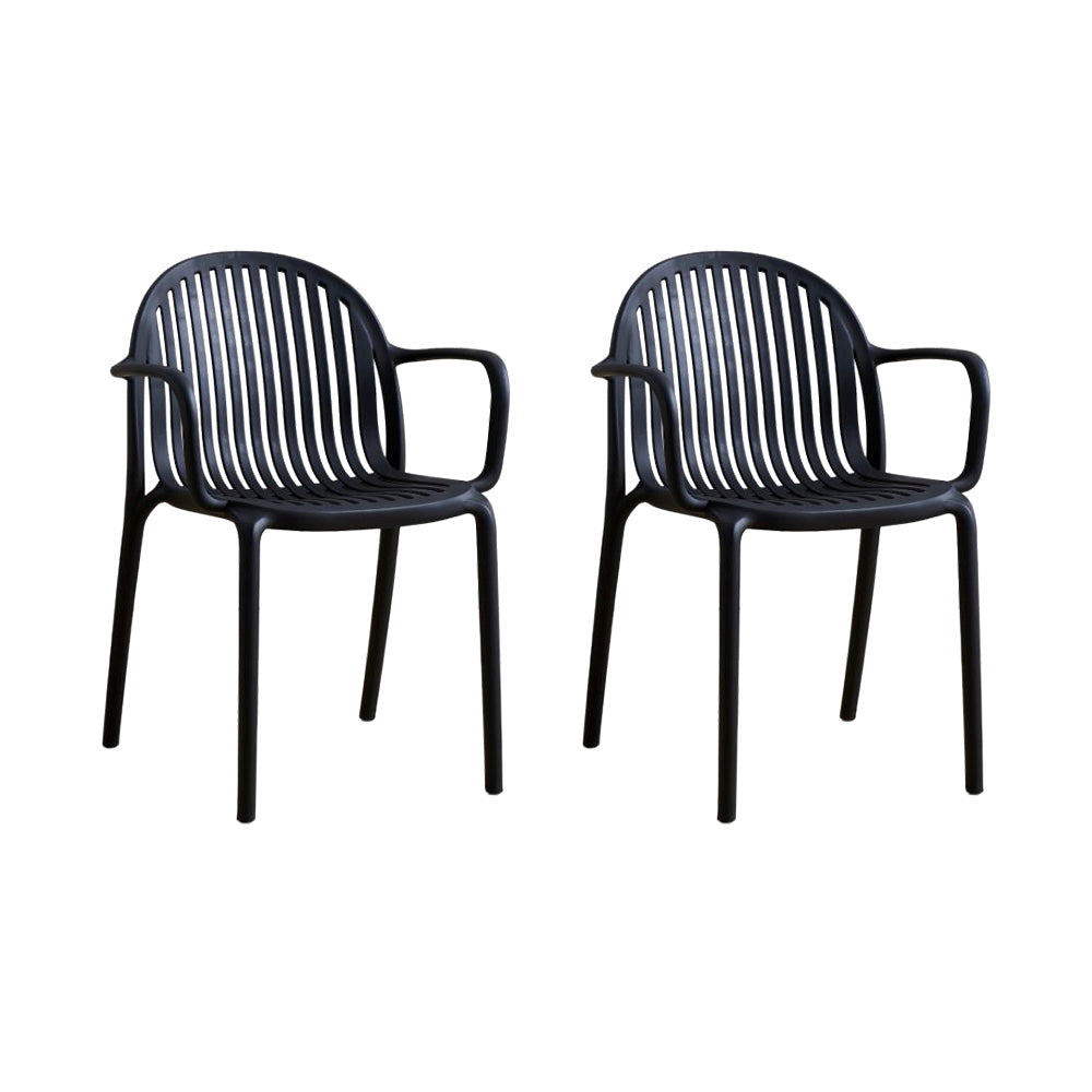 Set de 2 Sillas Marruecos con Brazos, Negro, con Espaldar en Rayas y Diseño Minimalista