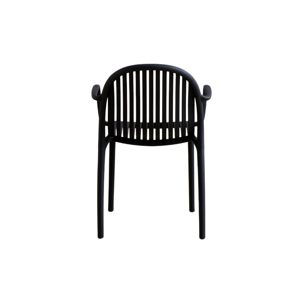 Silla Marruecos con Brazos, Negro, con Espaldar en Rayas y Diseño Minimalista