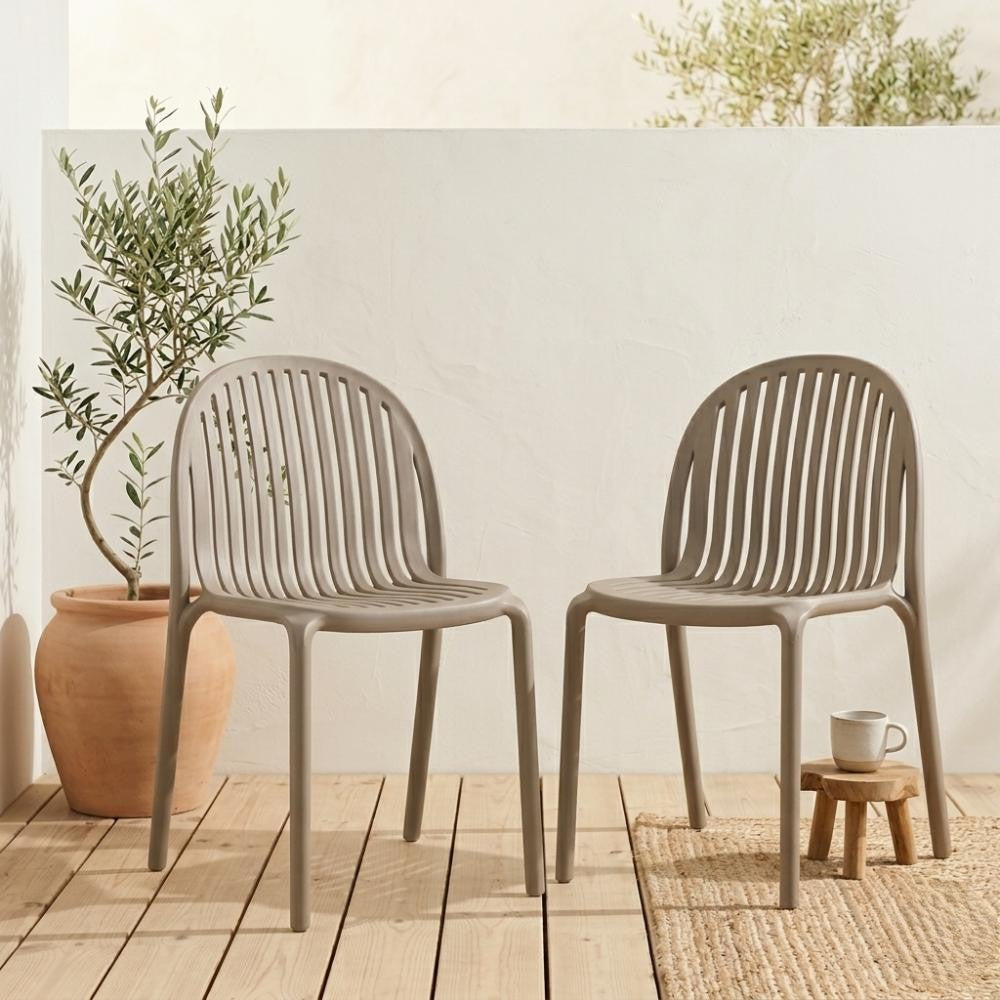 Set de 4 Sillas Marruecos, Taupe, con Espaldar en Rayas y Diseño Minimalista