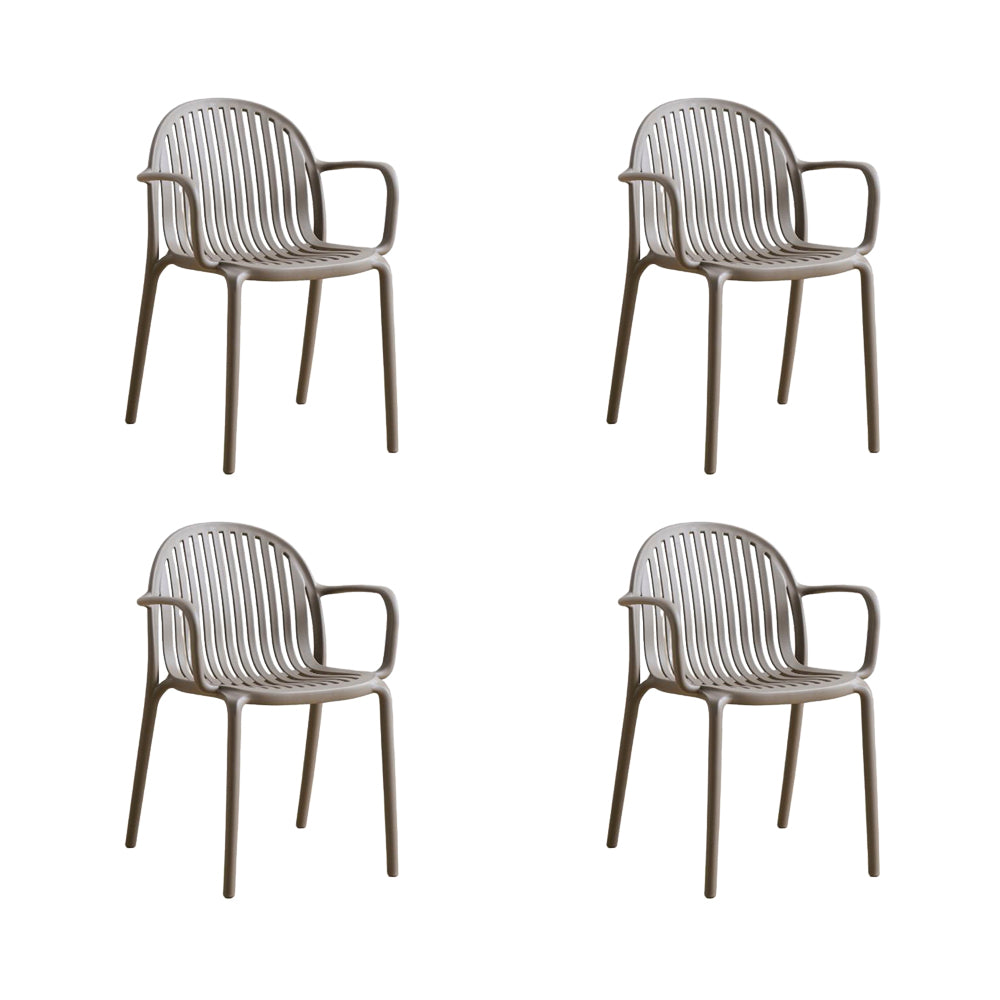 Set de 4 Sillas Marruecos con Brazos, Taupe, con Espaldar en Rayas y Diseño Minimalista