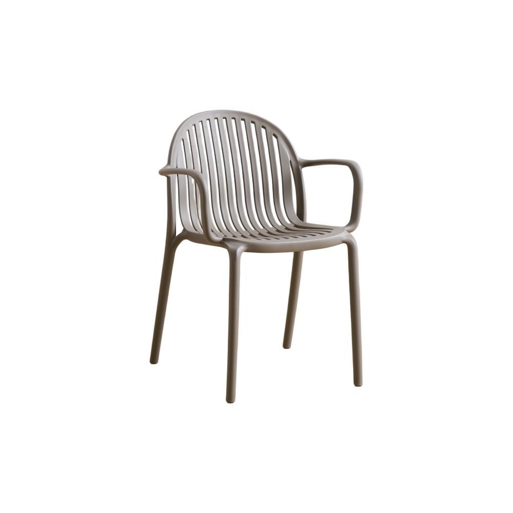 Set de 4 Sillas Marruecos con Brazos, Taupe, con Espaldar en Rayas y Diseño Minimalista