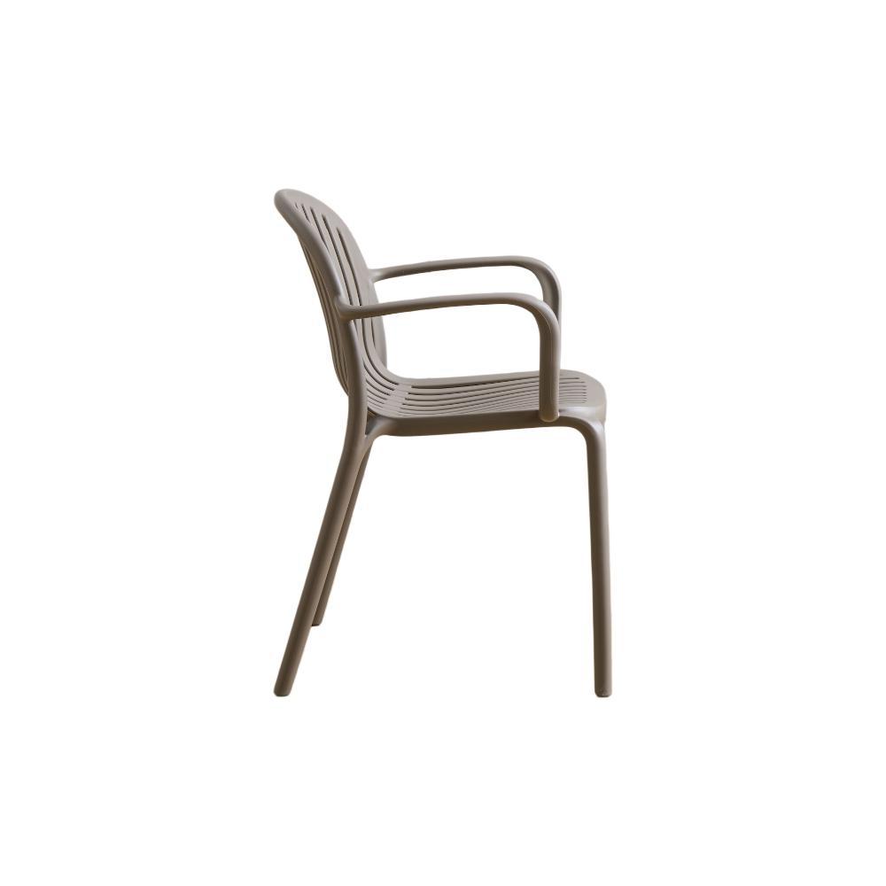 Set de 4 Sillas Marruecos con Brazos, Taupe, con Espaldar en Rayas y Diseño Minimalista