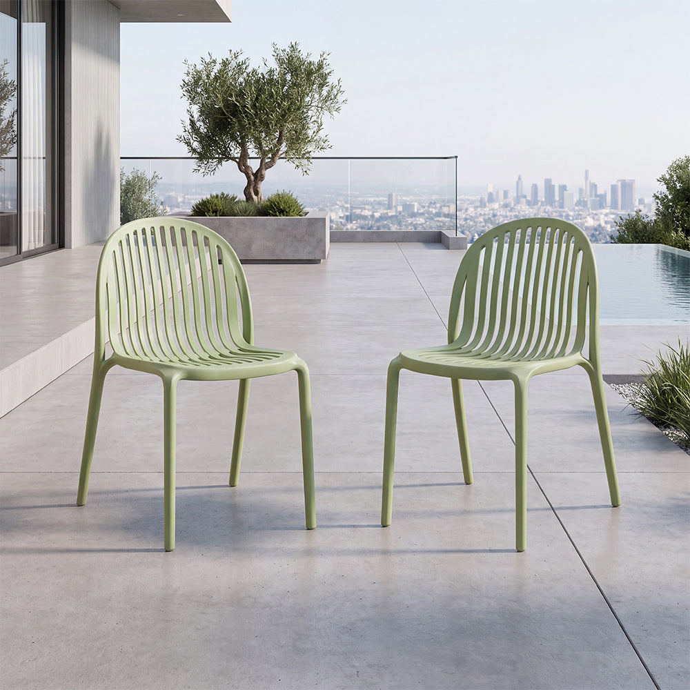 Set de 2 Sillas Marruecos, Verde Olivo, con Espaldar en Rayas y Diseño Minimalista