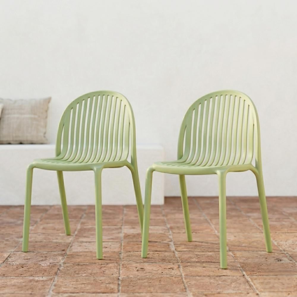 Set de 4 Sillas Marruecos, Verde Olivo, con Espaldar en Rayas y Diseño Minimalista