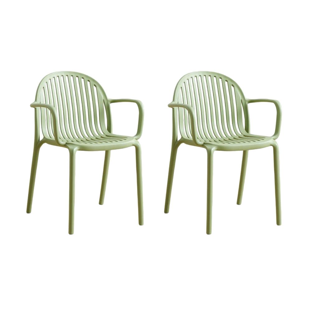 Set de 2 Sillas Marruecos con Brazos, Verde Olivo, con Espaldar en Rayas y Diseño Minimalista