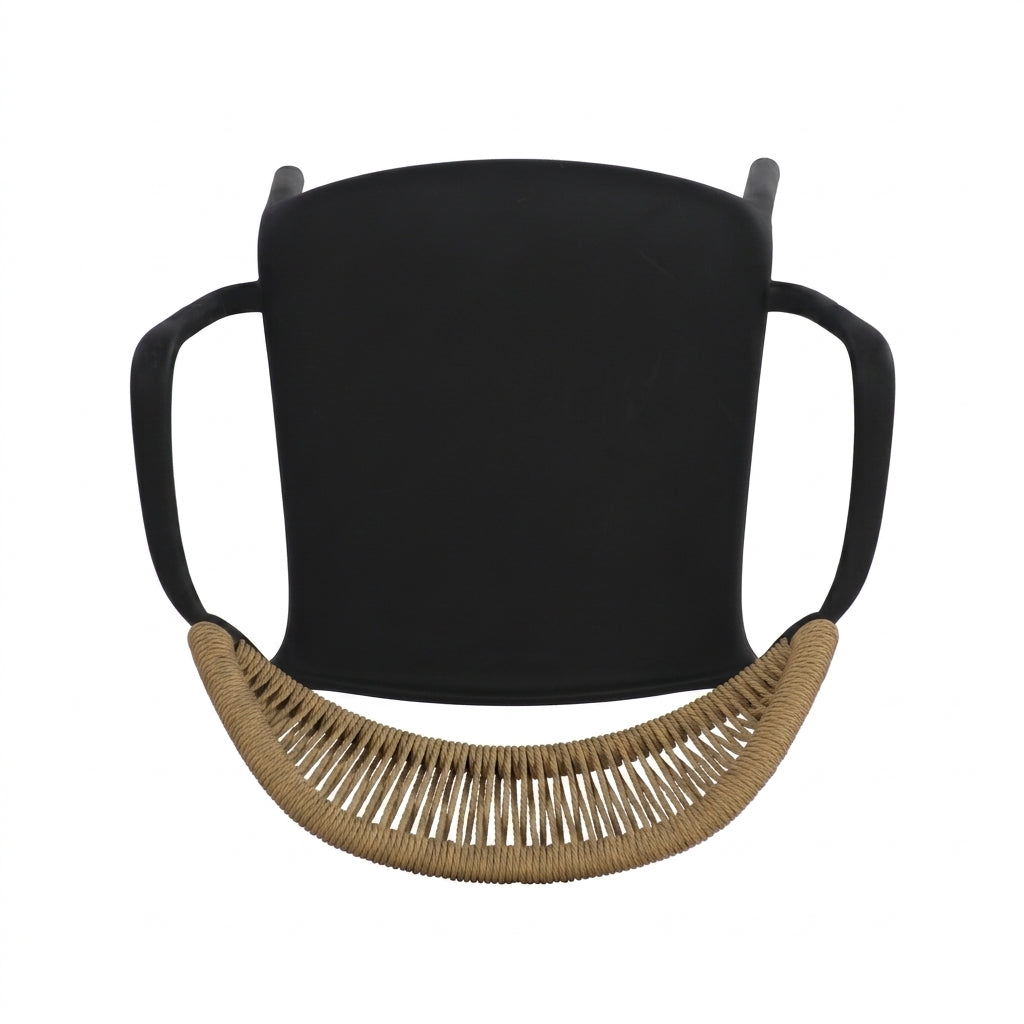 Silla con Brazos Bombay, Negro y Beige, con Espaldar en Cuerdas y Diseño Moderno