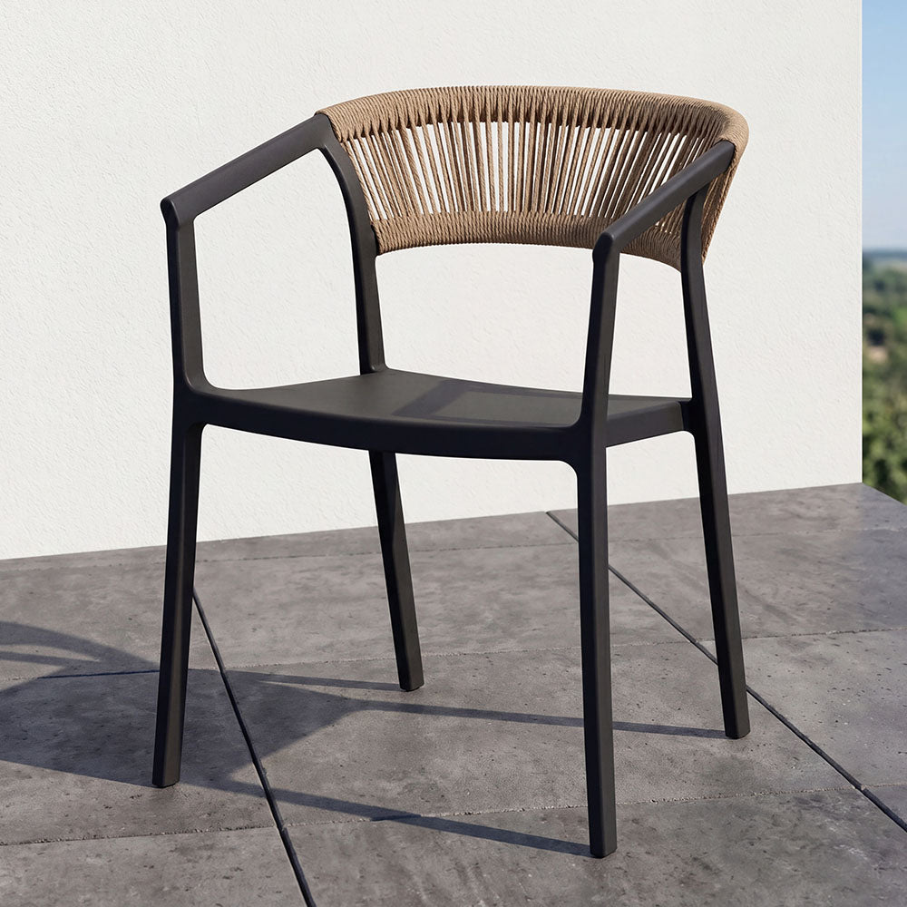 Silla Balí, Negro, con Espaldar en Cuerdas y Diseño Moderno