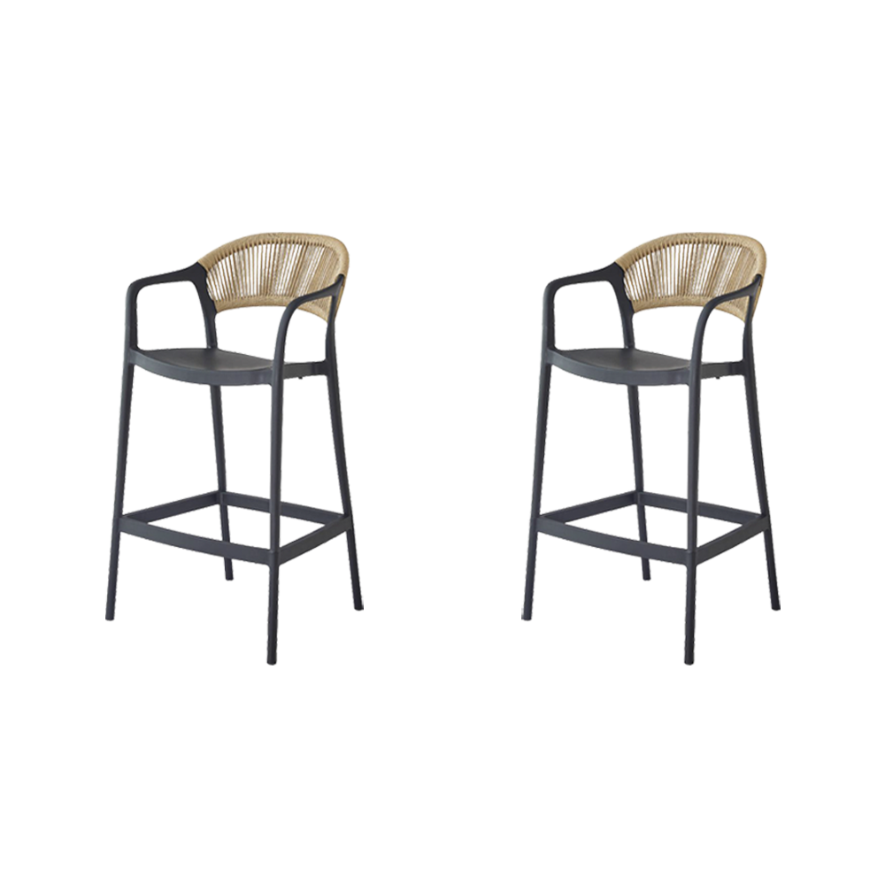 Set de 2 Sillas para Bar Balí, Negro, Doble propósito con Reposa Pies