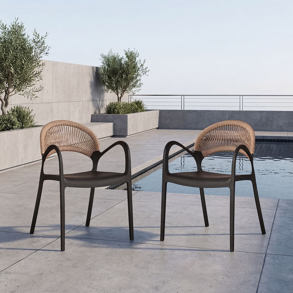 Set de 2 Sillas Daytona, Negro y Café Claro, con Espaldar, Reposa Brazos y Diseño Minimalista