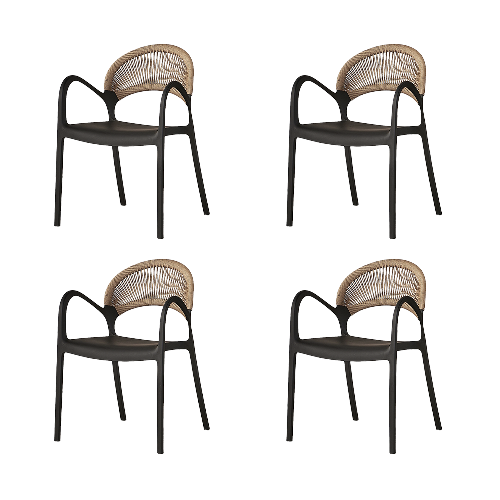 Set de 4 Sillas Daytona, Negro y Café Claro, con Espaldar, Reposa Brazos y Diseño Minimalista