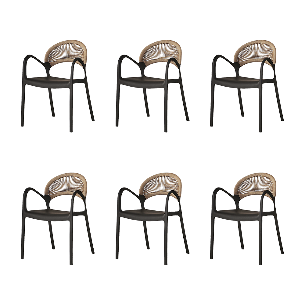 Set de 6 Sillas Daytona, Negro y Café Claro, con Espaldar, Reposa Brazos y Diseño Minimalista