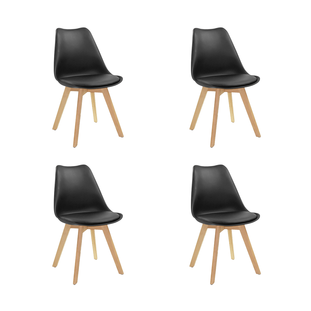 Kit de Cuatro Sillas Sasha, Negro y Café claro, cómodo asiento y patas en madera