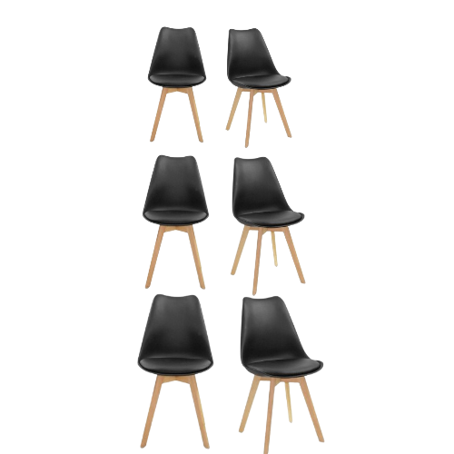 Kit de Seis Sillas Sasha, Negro y Café Claro, Cómodo Asiento y Patas en Madera