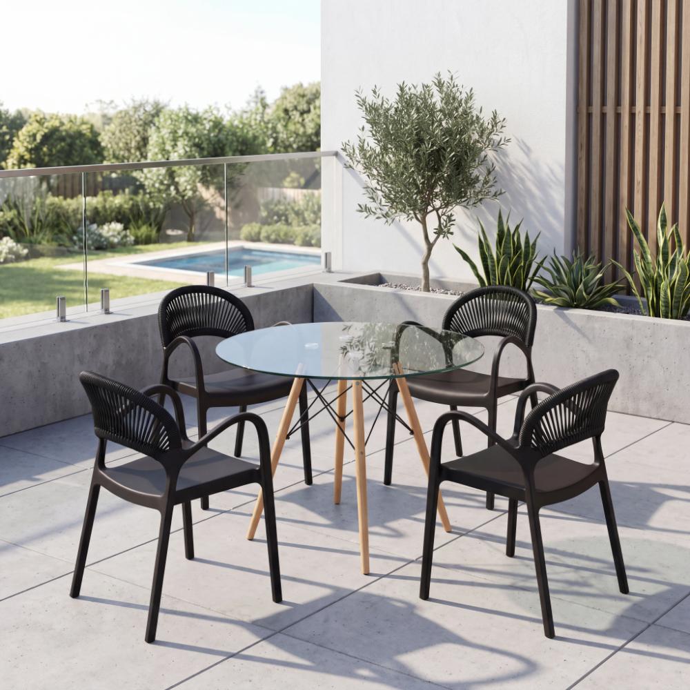 Combo para Sala Neto, Incluye Mesa Redonda de Vidrio y 4 Sillas
