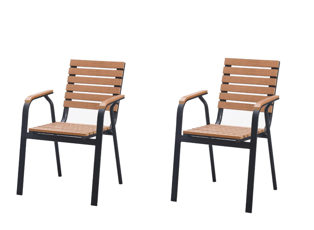 Sillas Comedor Exterior Rapel, Negro y Roble, con Cómodo Espaldar x2