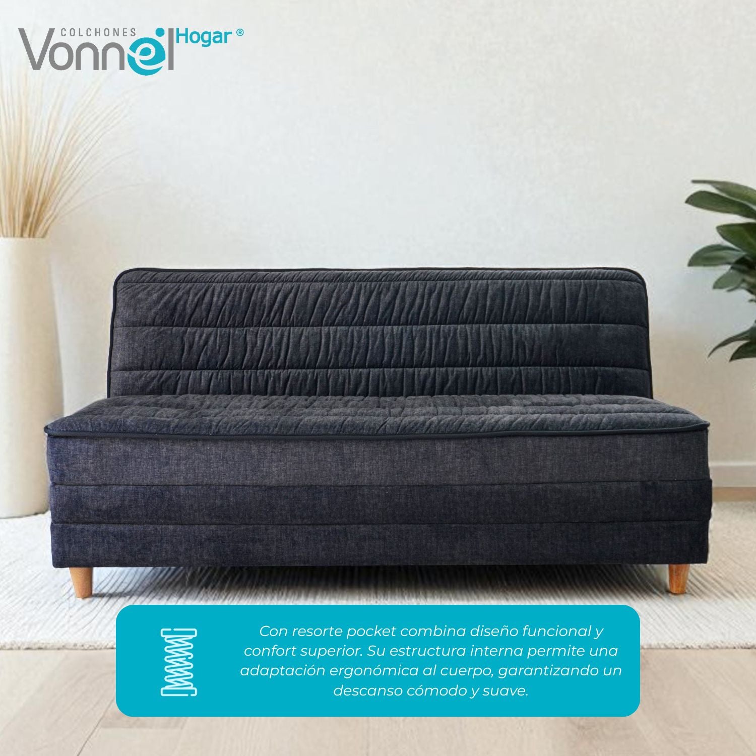 Sofá Cama Europeo Marca Vonnel (120X180 Cm) Negro