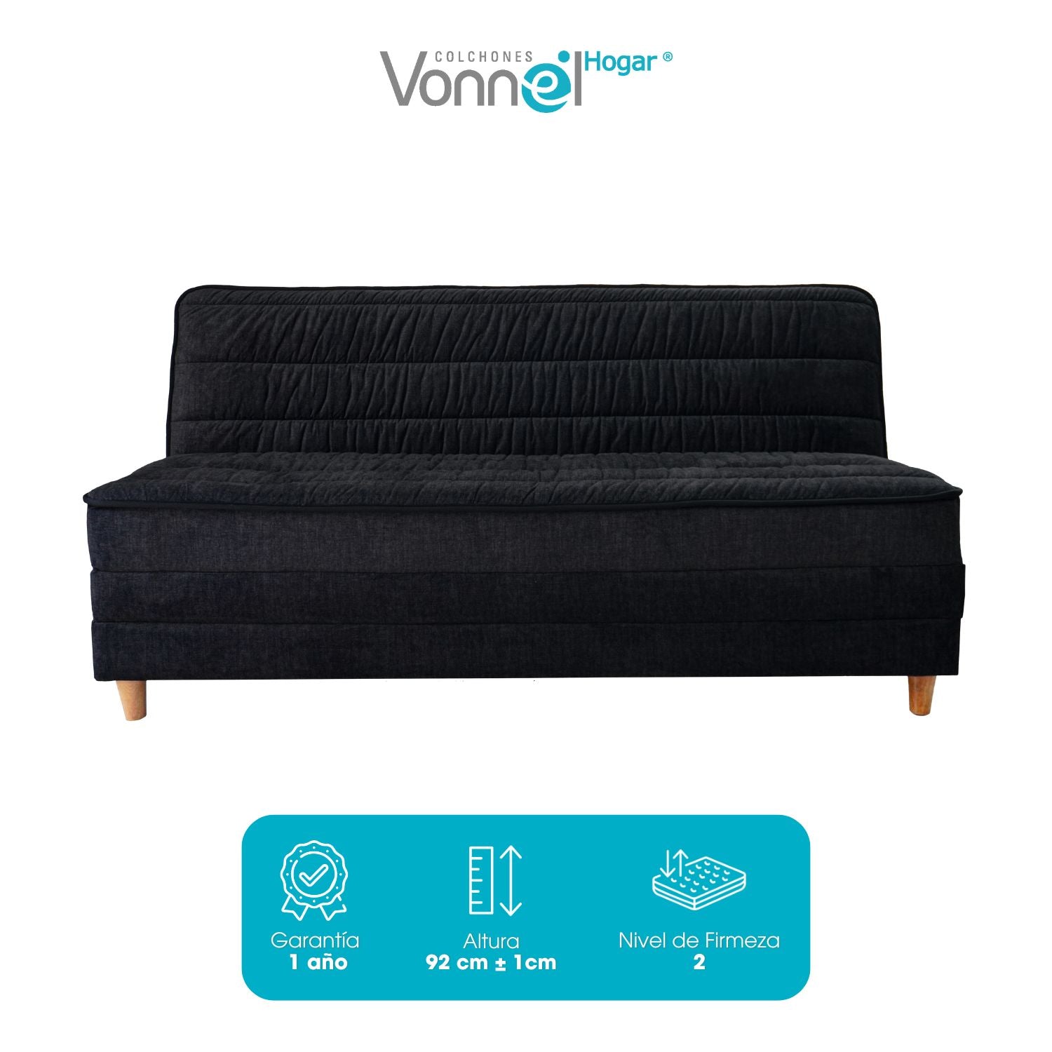 Sofá Cama Europeo Marca Vonnel (120X180 Cm) Negro