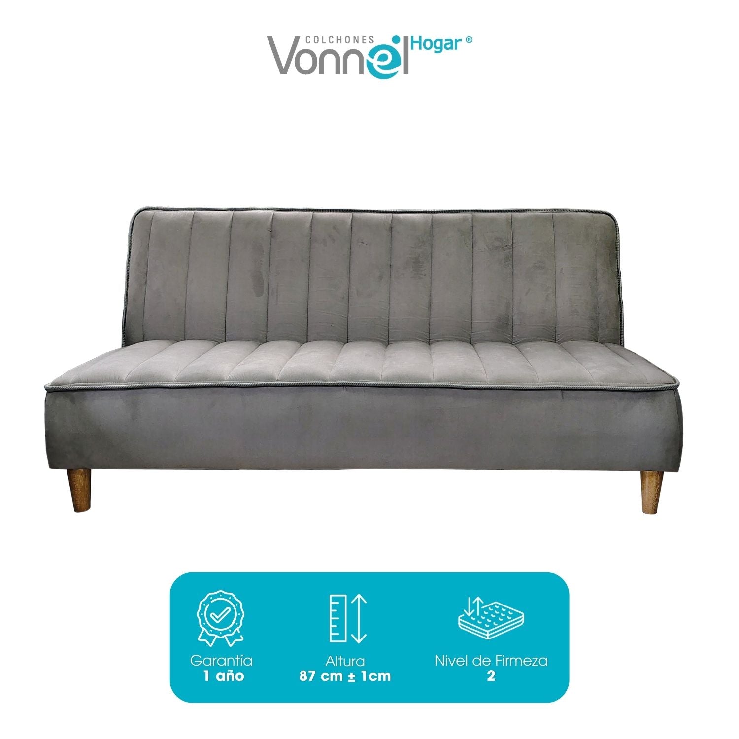 Sofá Cama Clásico Marca Vonnel (120X180 Cm) Plata