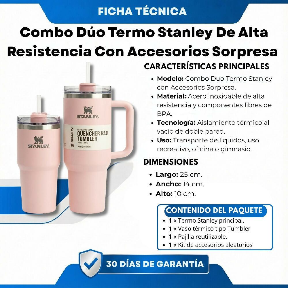 Combo Dúo Termo Stanley De Alta Resistencia Con Accesorios Sorpresa Rosa Pastel