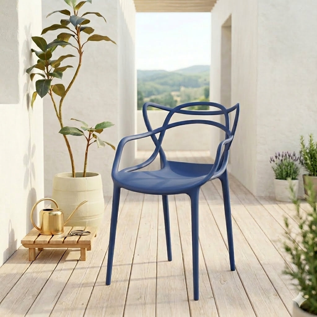 Silla Palermo, Color Azul, Con espaldar y diseño Moderno X4