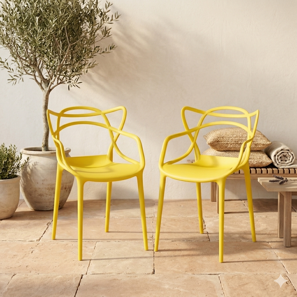 Silla Palermo, Color Amarillo, Con espaldar y diseño Moderno X4