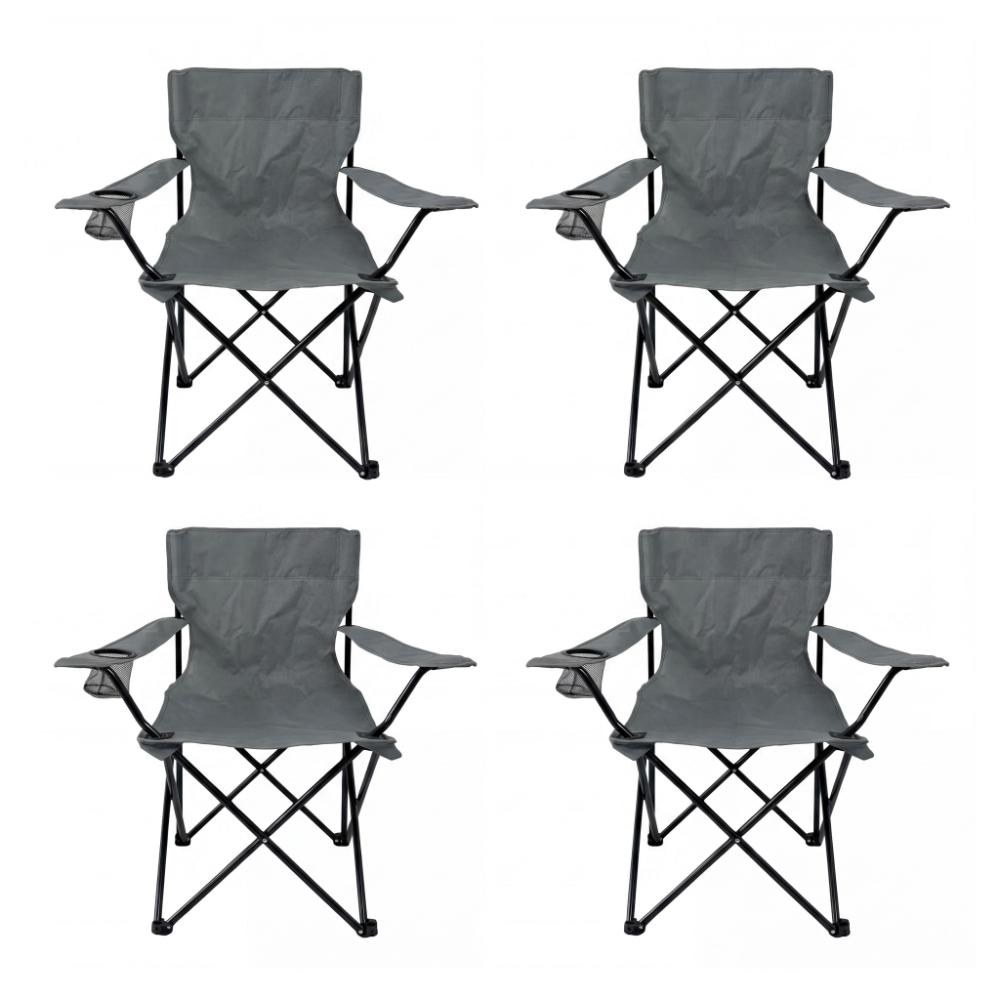 Set de 4 Sillas Plegable Camping Tanzania, Gris Oscuro, con Portavasos