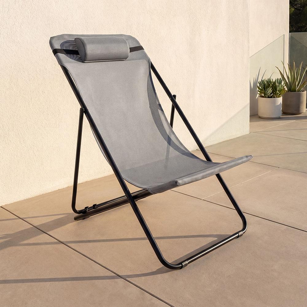 Silla Plegable Reclinable Zambia, Gris Oscuro, con Tres Posiciones