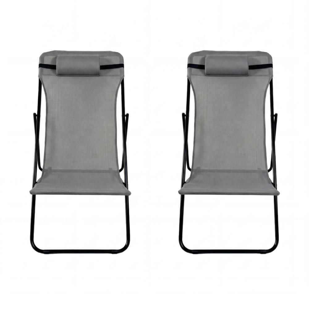 Set de 2 Sillas Plegable Reclinable Zambia, Gris Oscuro, con Tres Posiciones