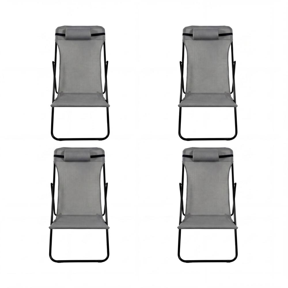 Set de 4 Sillas Plegable Reclinable Zambia, Gris Oscuro, con Tres Posiciones