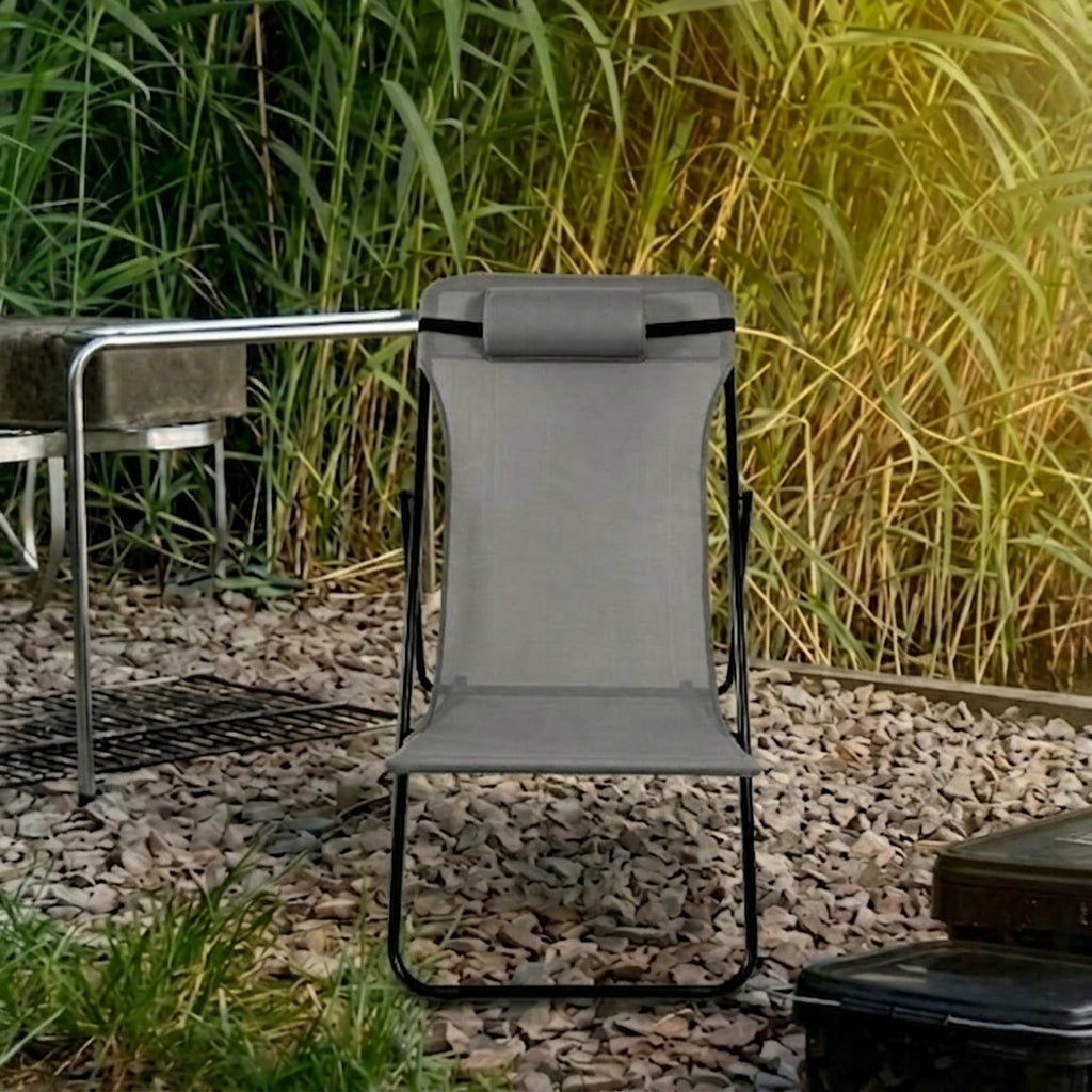 Set de 4 Sillas Plegable Reclinable Zambia, Gris Oscuro, con Tres Posiciones