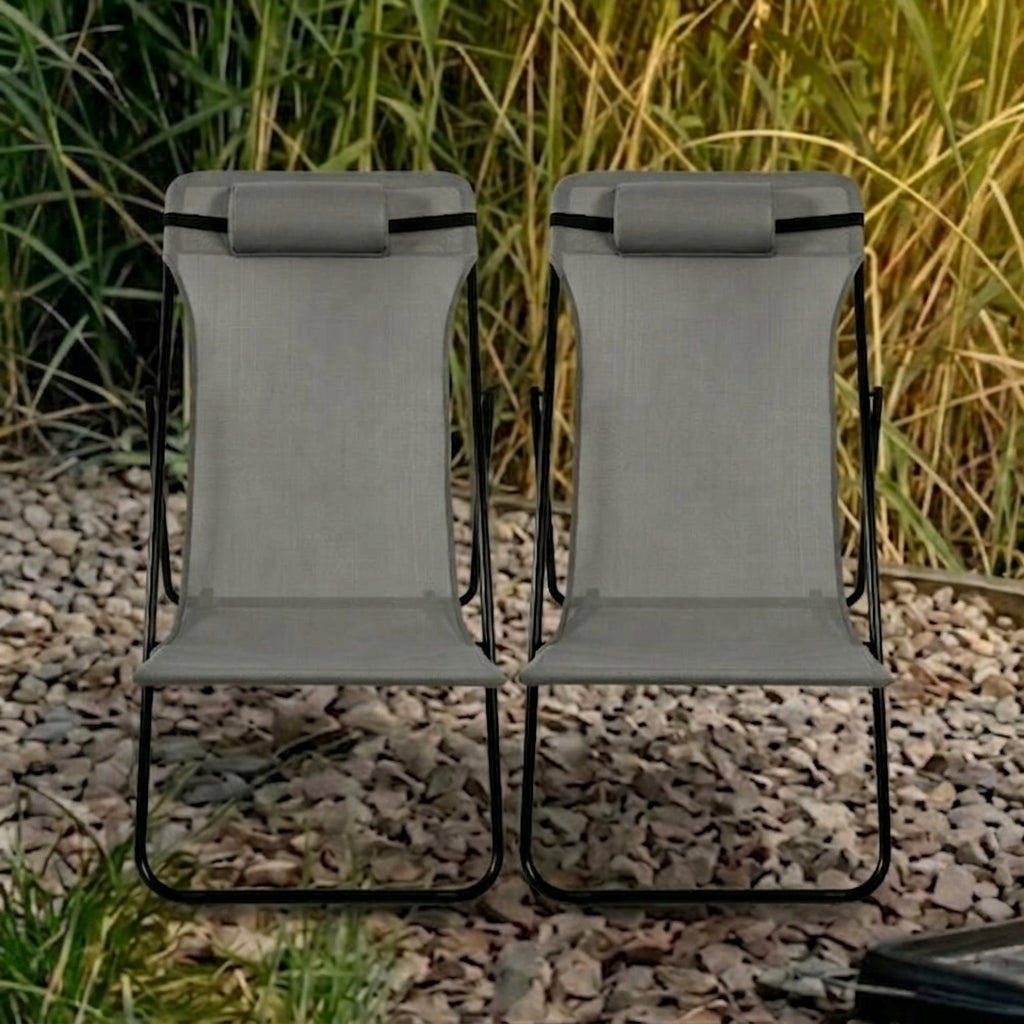 Set de 4 Sillas Plegable Reclinable Zambia, Gris Oscuro, con Tres Posiciones