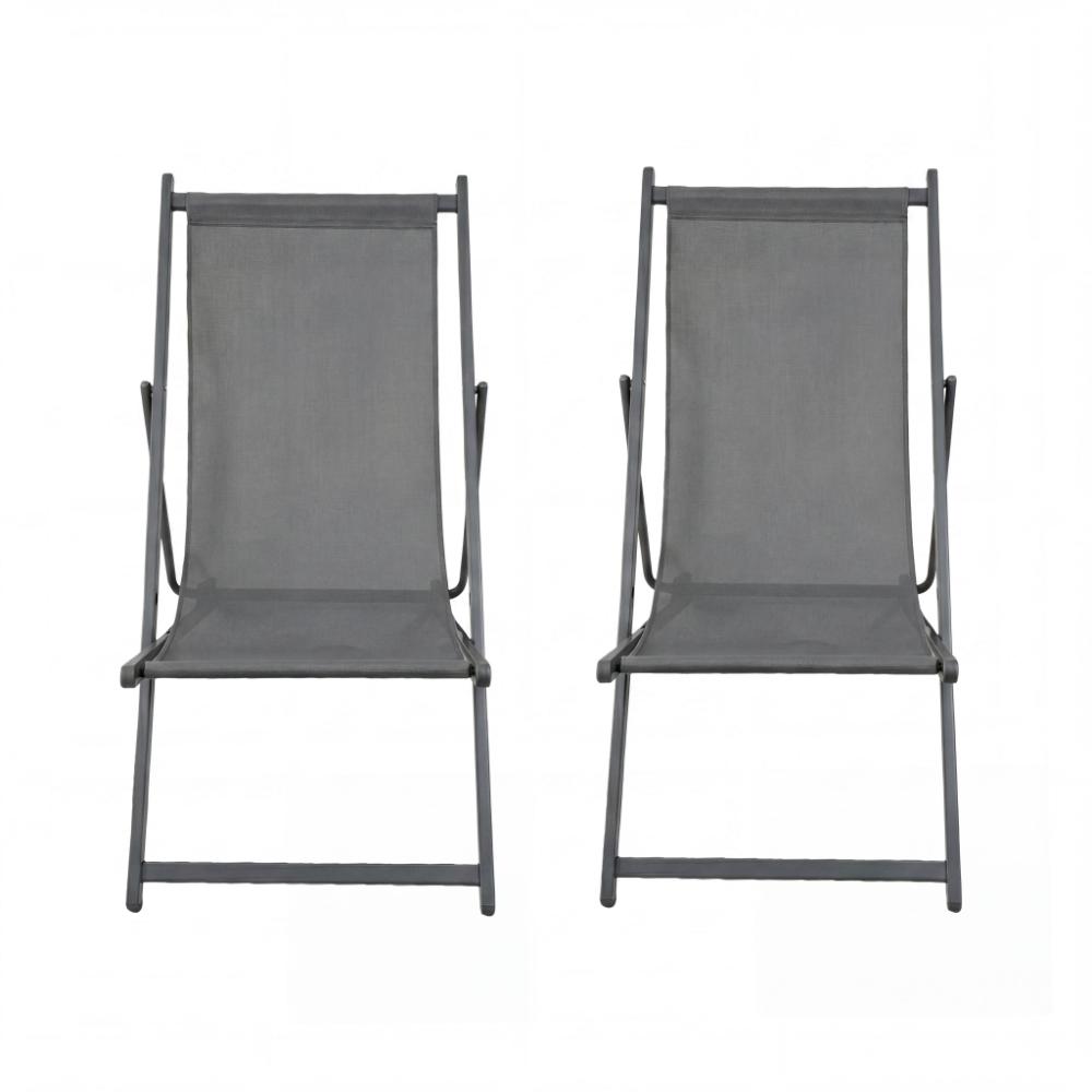 Set de 2 Sillas Plegable Reclinable Kenya, Gris Oscuro, con Tres Posiciones