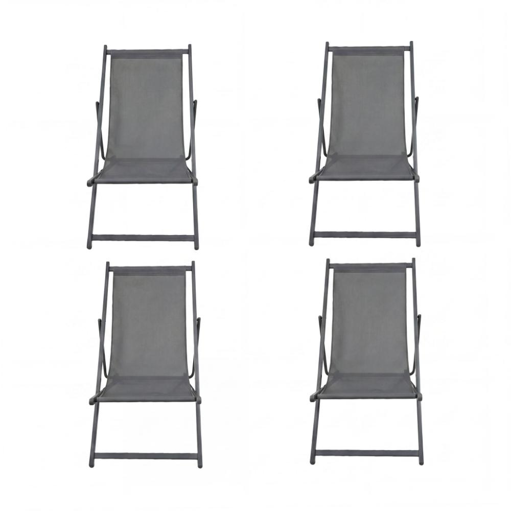 Set de 4 Sillas Plegable Reclinable Kenya, Gris Oscuro, con Tres Posiciones