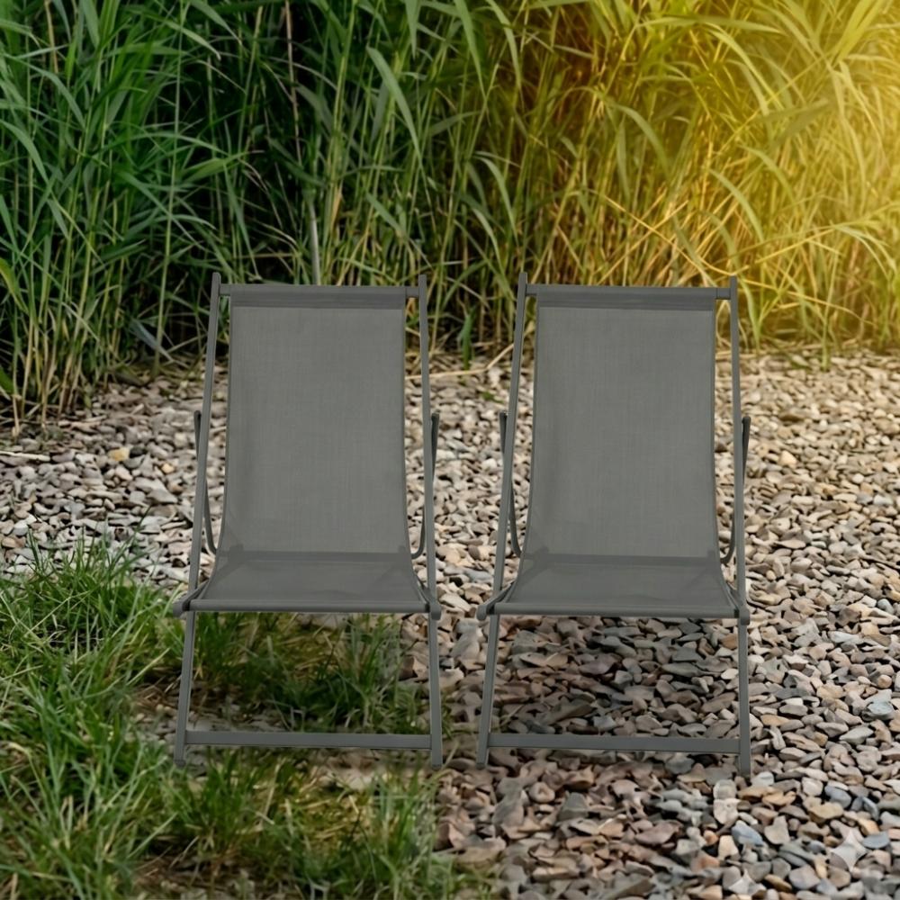 Silla Plegable Reclinable Kenya, Gris Oscuro, con Tres Posiciones