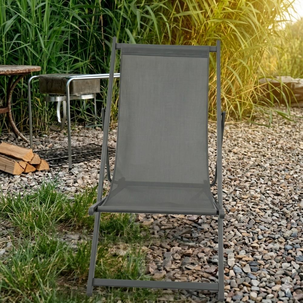 Set de 2 Sillas Plegable Reclinable Kenya, Gris Oscuro, con Tres Posiciones