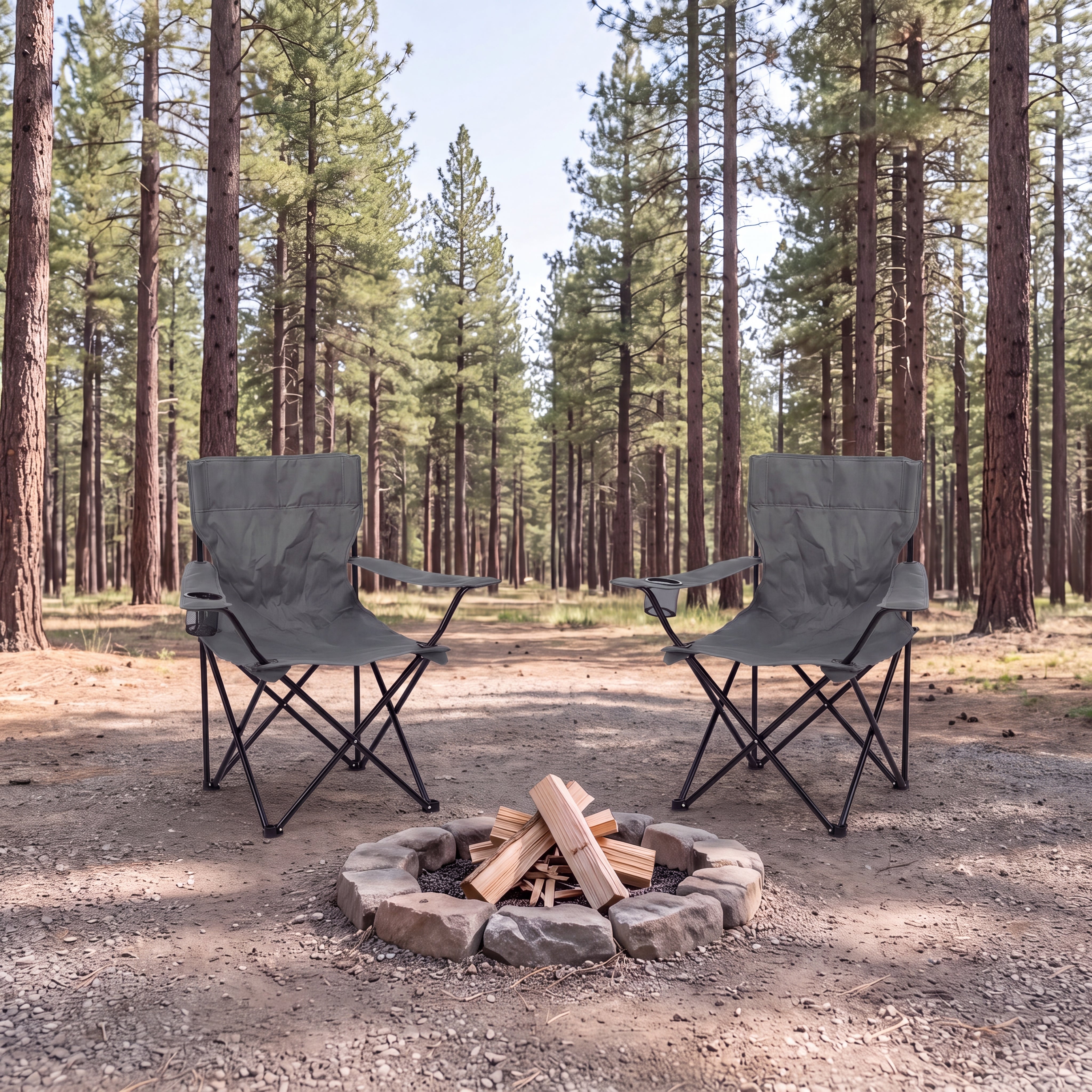 Set de 2 Sillas Plegable Camping Tanzania, Gris Oscuro, Incluye Bolsa de Transporte