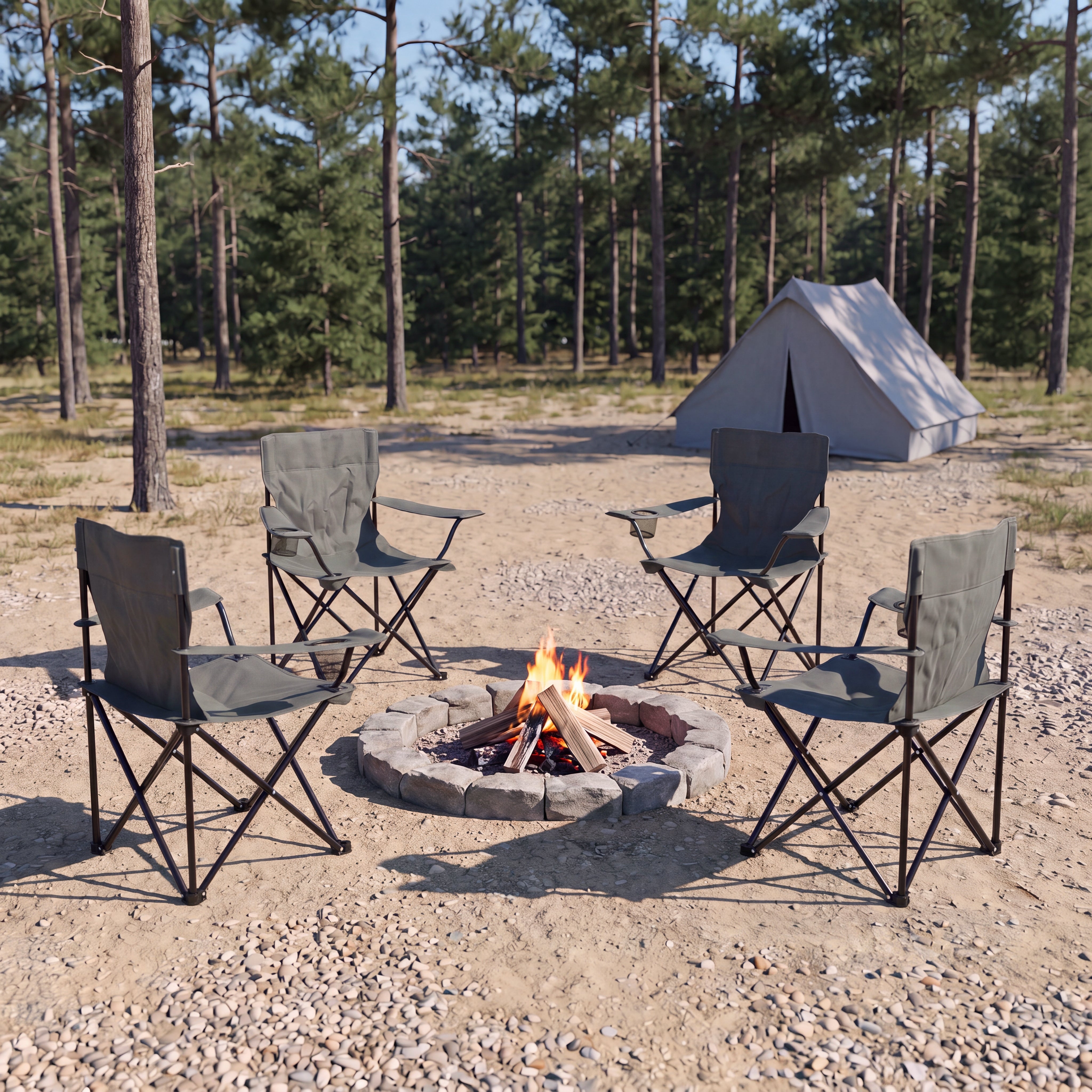 Set de 4 Sillas Plegable Camping Tanzania, Gris Oscuro, Incluye Bolsa de Transporte